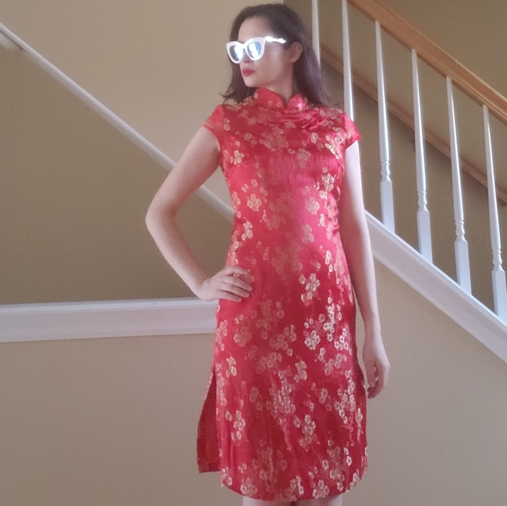 Silk Asian Red Dress Size 4- prom cultural dress